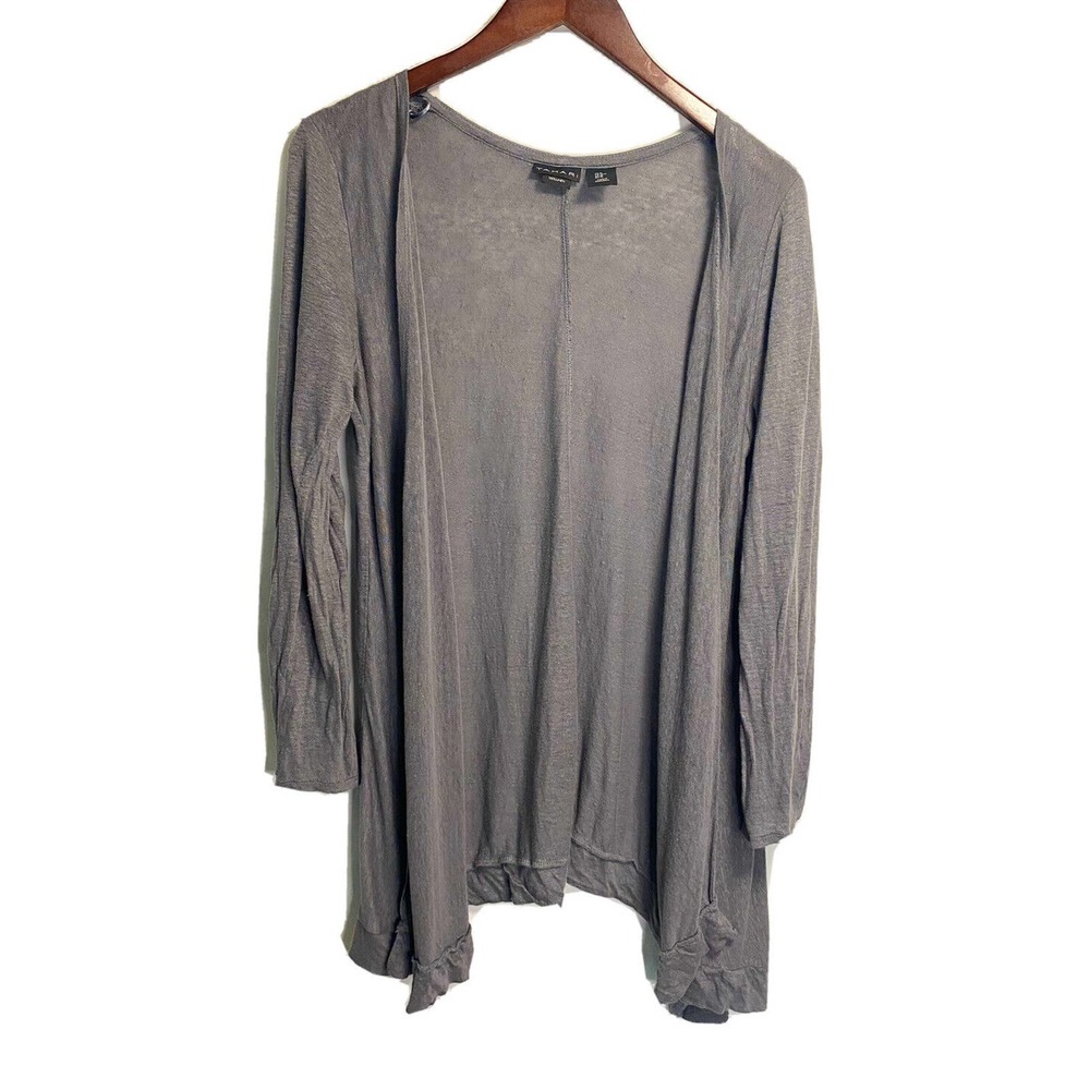 Tahari Womens 100% Linen Long Open Front Cardigan Long‎ Sleeve Grey Size Medium